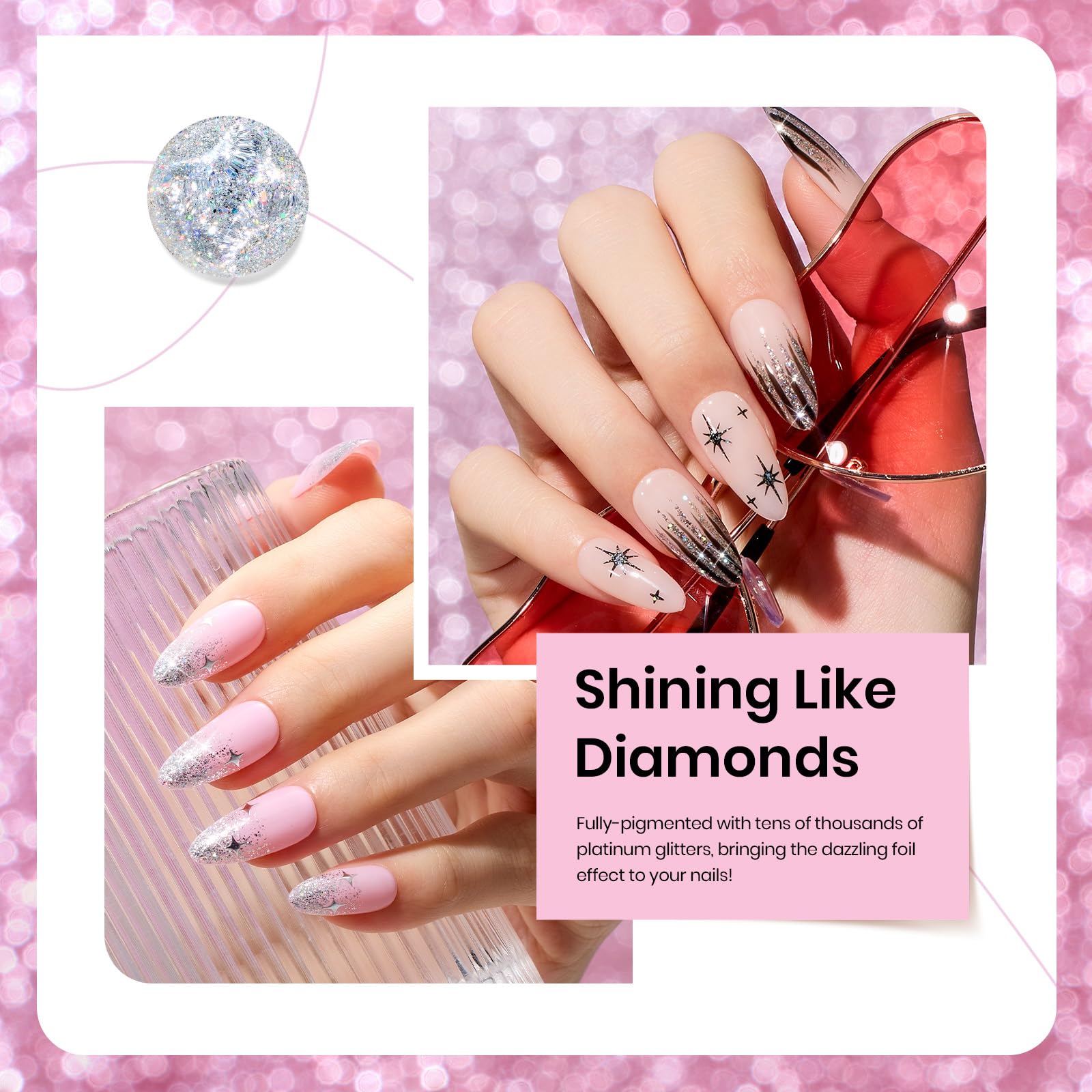 Beetles Glitter Gel Polish Gold Holographic spark elevates festive, party-ready nails.