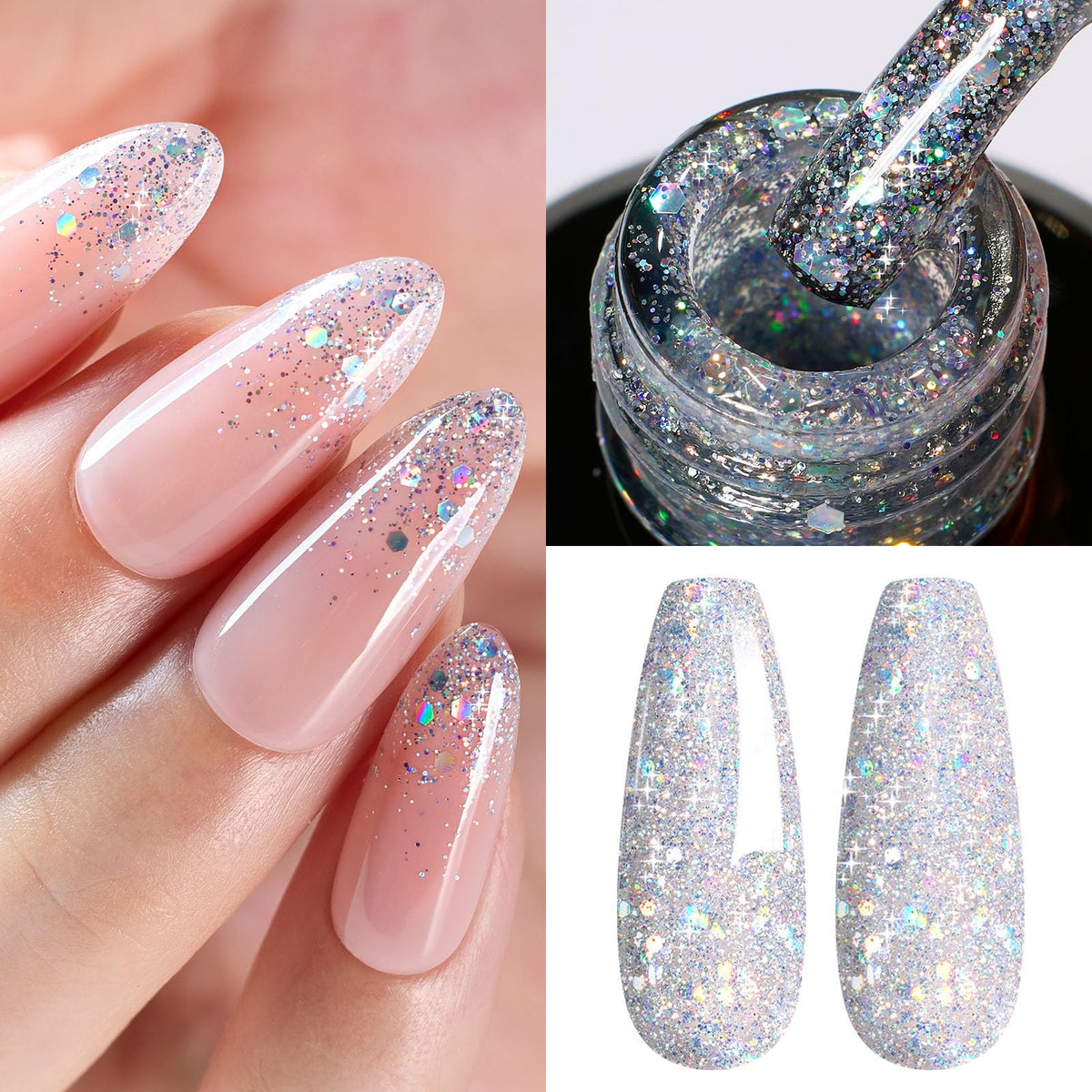 Beetles Glitter Gel Polish bottle showing silver chrome shine for dazzling nails
