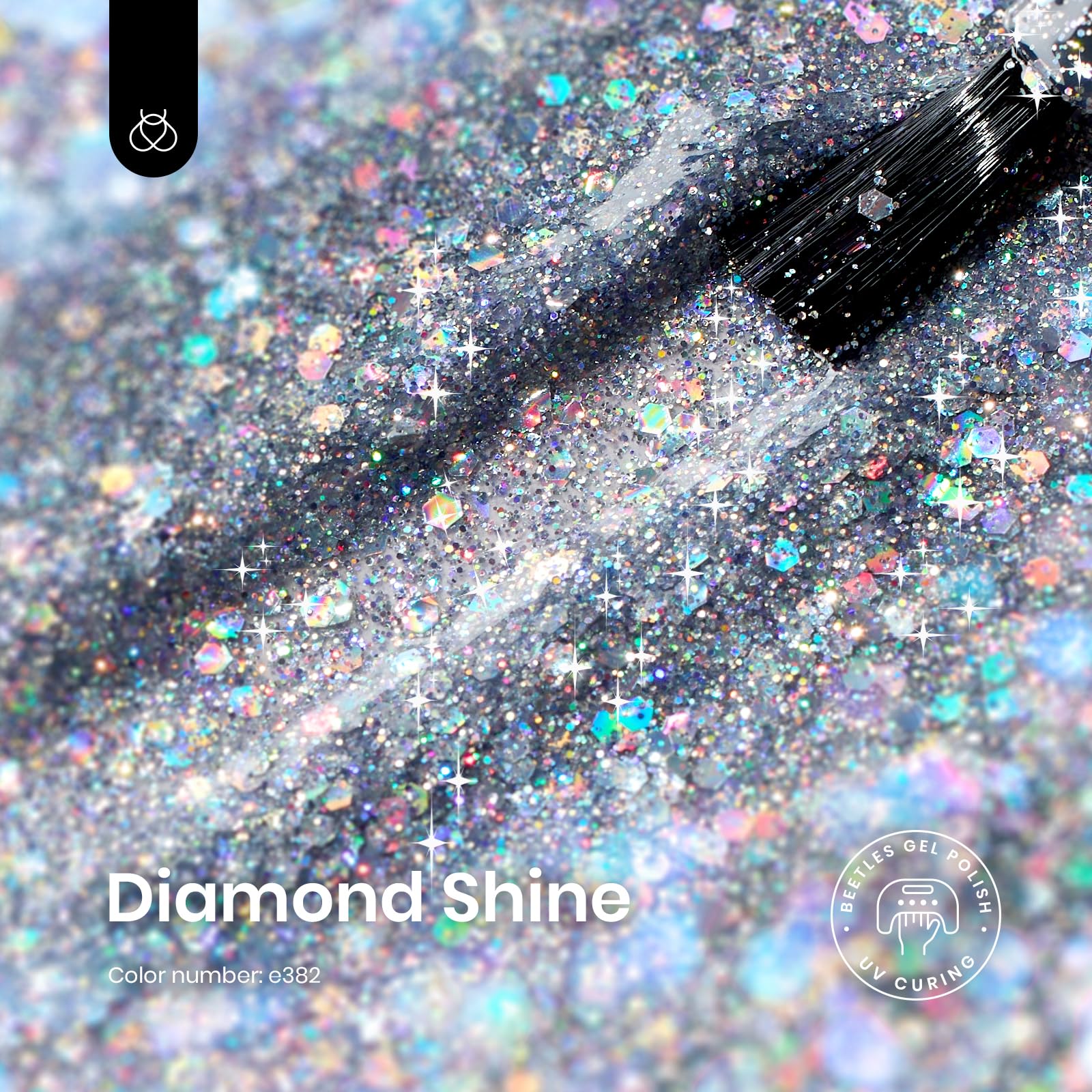 Beetles Glitter Gel Polish cap close-up highlighting smooth application and premium finish