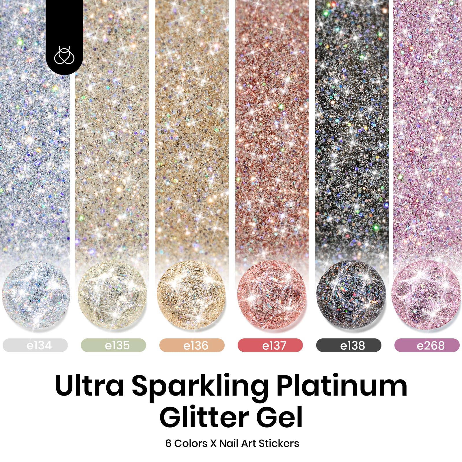 Beetles Glitter Gel Polish Silver Glitter nails reflect a luminous shimmer for daytime wear.