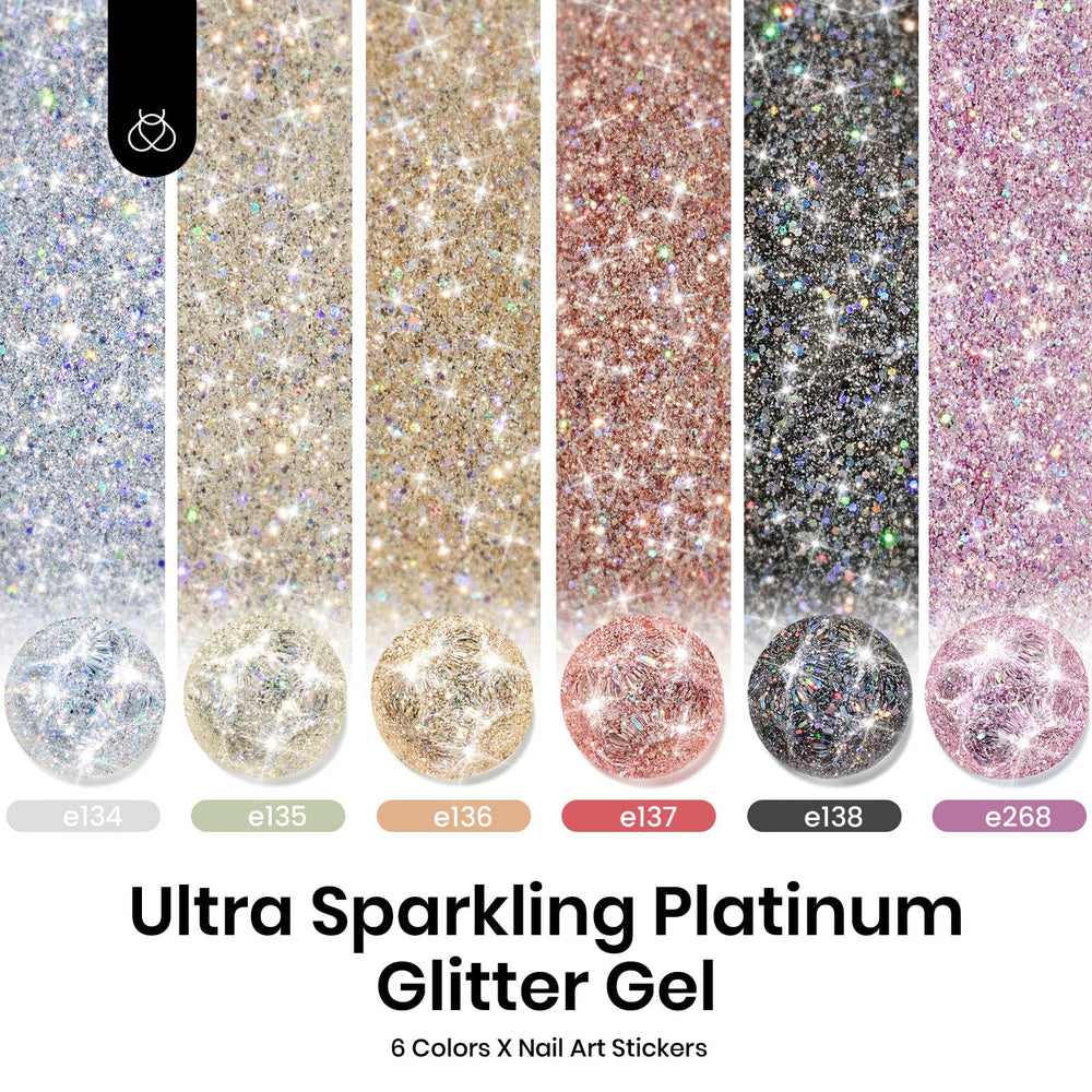 Beetles Glitter Gel Polish Silver Glitter nails reflect a luminous shimmer for daytime wear.