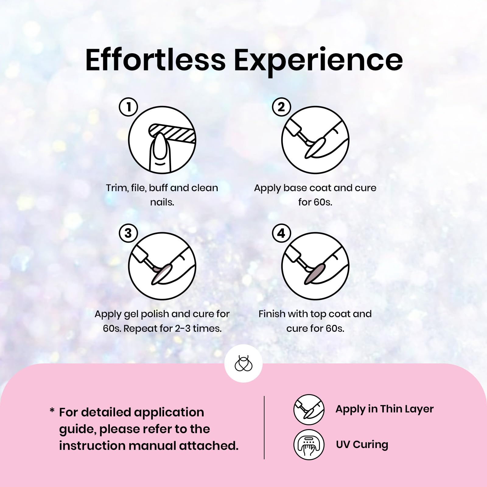 Beetles Glitter Gel Polish soak-off formula enables easy removal with gentle care.