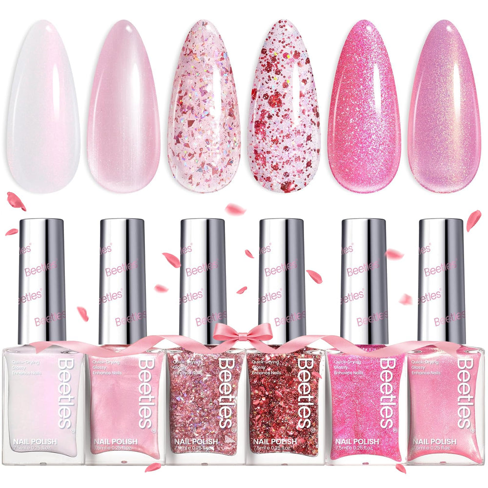 Beetles Glitter Nail Polish Set pink shade for daily wear with quick-dry finish.