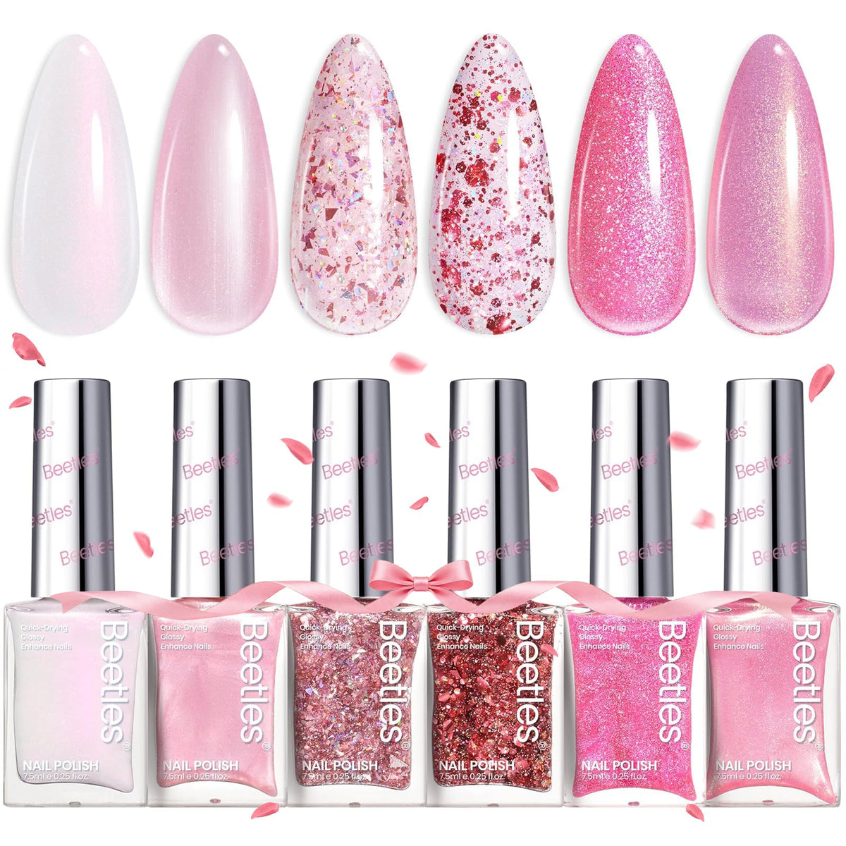 Beetles Glitter Nail Polish Set pink shade for daily wear with quick-dry finish.