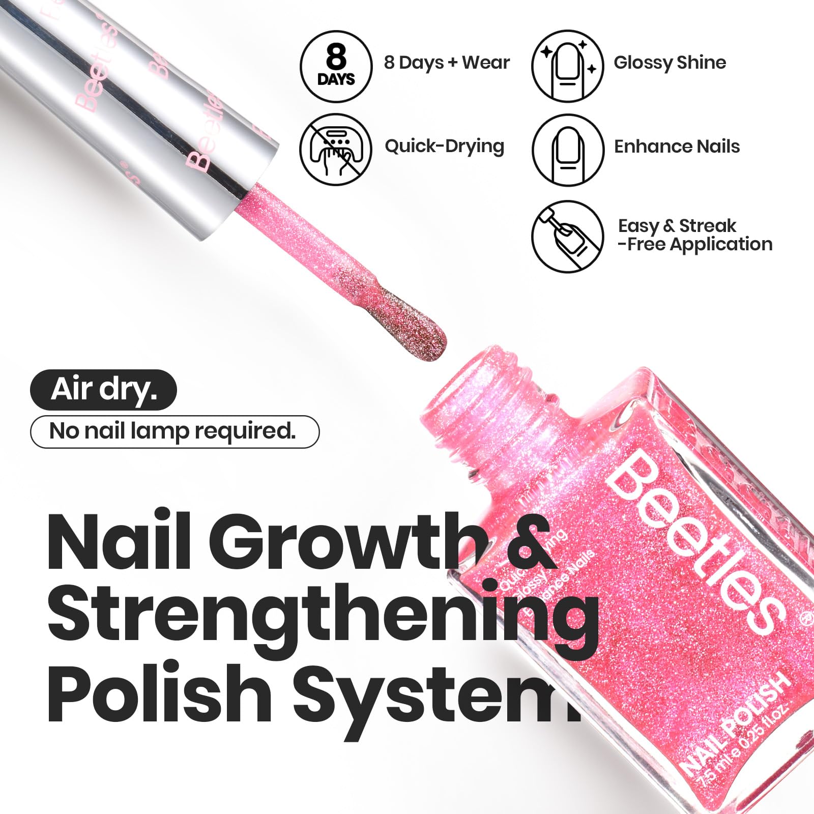 Beetles Glitter Nail Polish Set rose shade with subtle shimmer for elegant evenings.