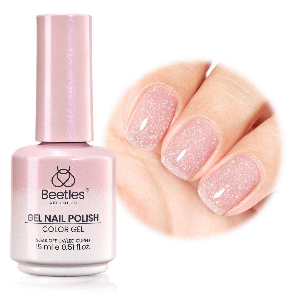 Beetles Glitter Pink Gel Nail Polish bottle 15ml, ideal for chic, buildable color.