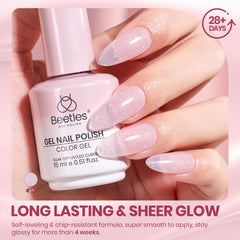 Beetles Glitter Pink Gel Nail Polish under UV/LED lamp curing for quick manicure sessions.
