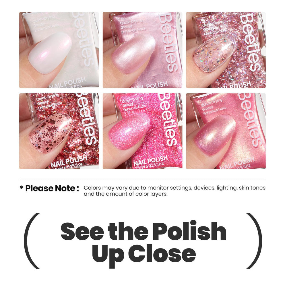 Beetles Glitter Quick-Dry Formula speeds up polish set with less smudge risk.