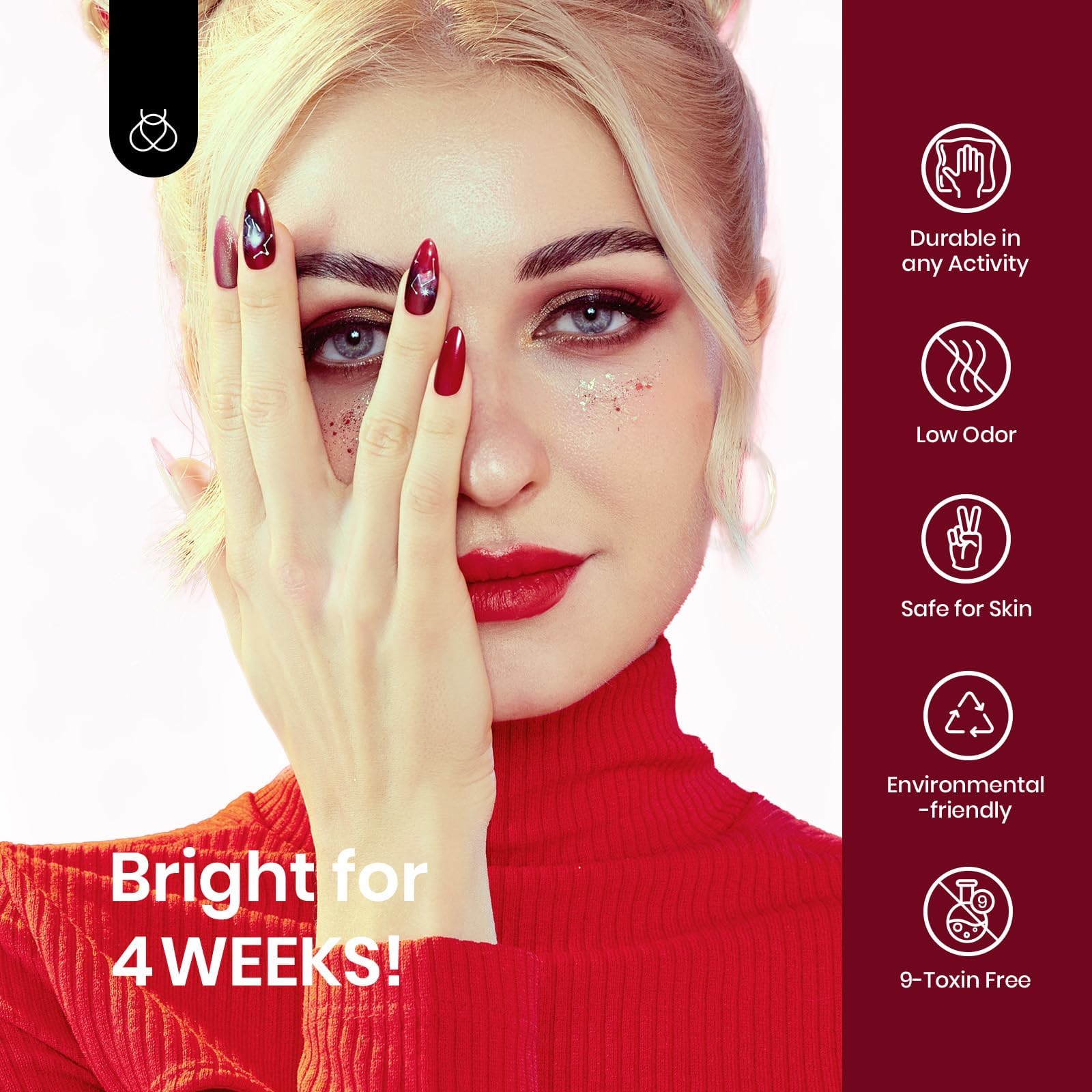 Note that Beetles Glitter Red Gel Polish requires base and top coat for best results