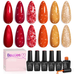 Beetles Glitter Red Gel Polish Passion Rush bottle showing bold glitter for festive nails.