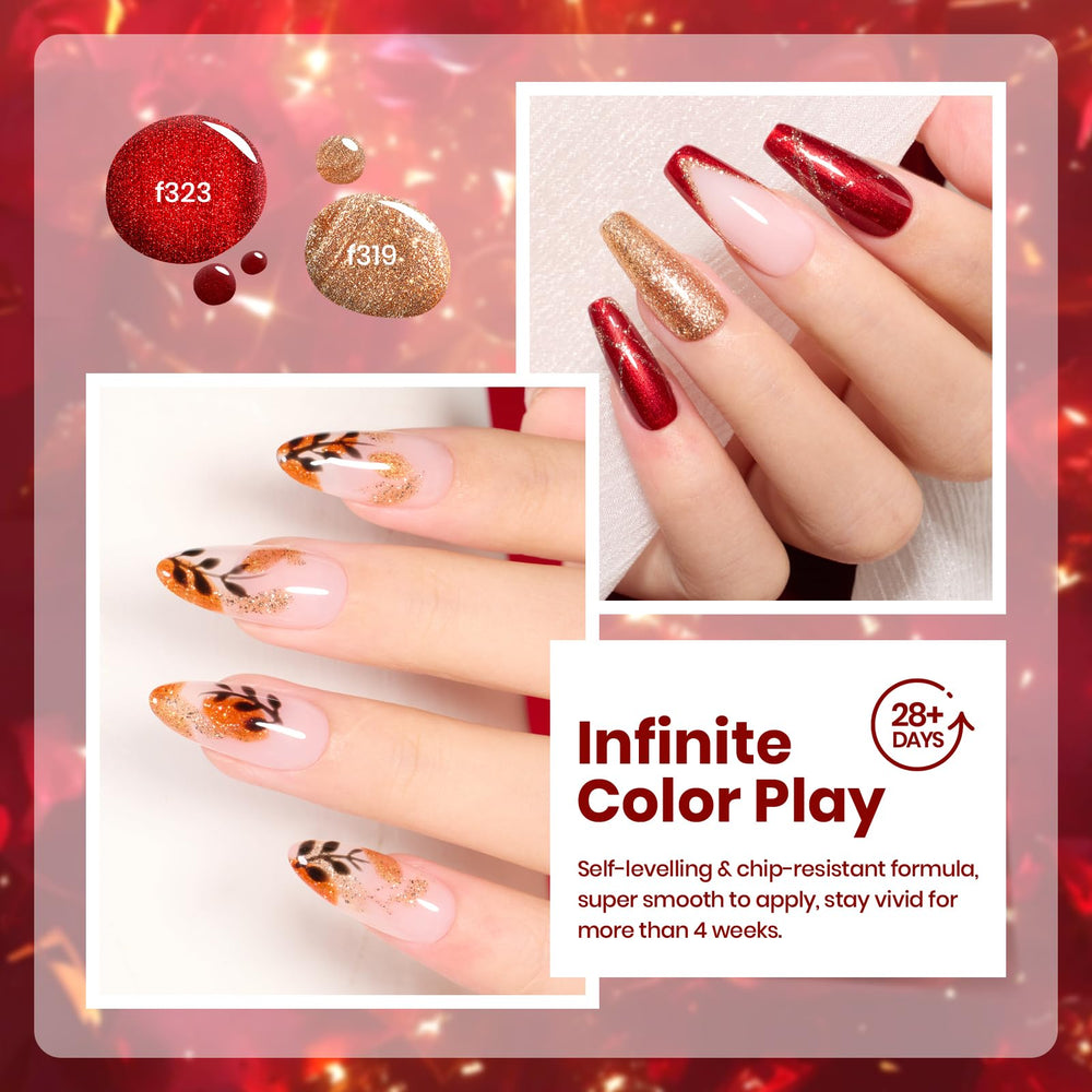 Beetles Glitter Red Gel Polish Passion Rush glitter detail on textured nail art.