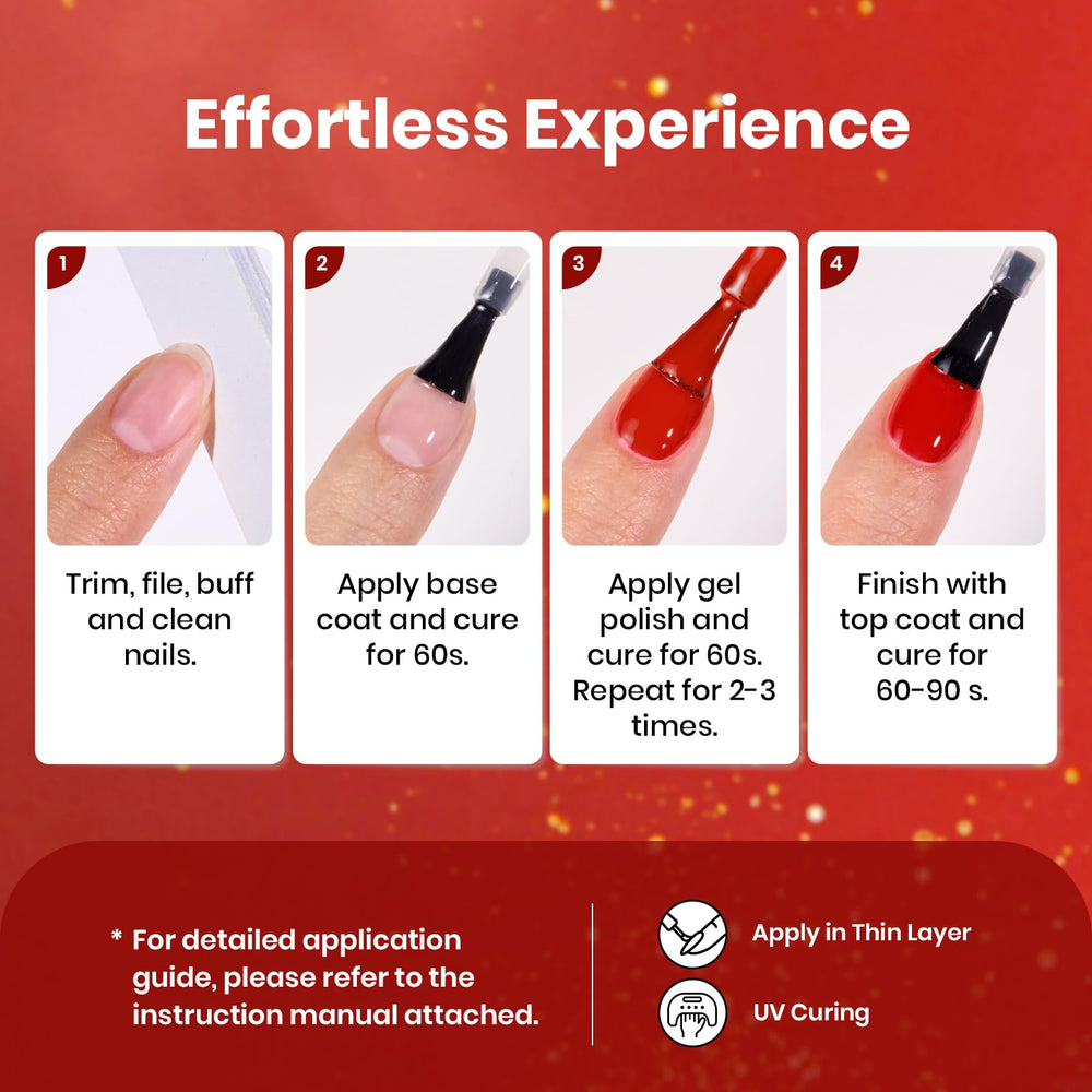 Beetles Glitter Red Gel Polish Passion Rush glossy finish preview on swatch.