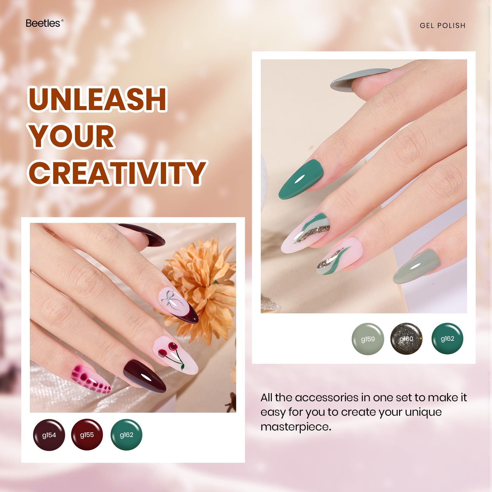 Beetles glossy top coat providing salon-worthy shine on fall nails.