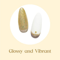 Beetles Gold Gel Polish Champagne Gold Glitter under LED lighting for festival-ready shine.