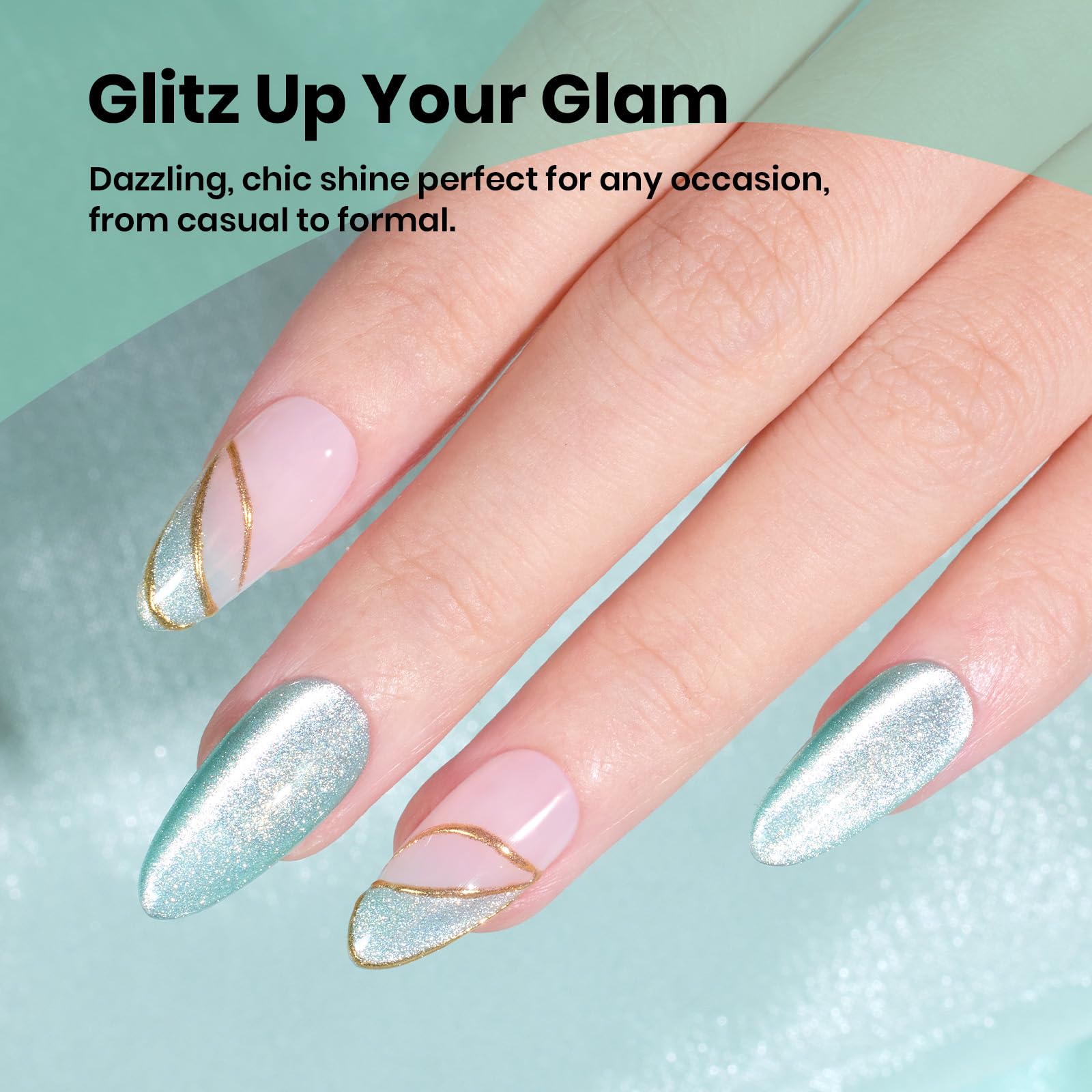 Beetles Green Cat Eye Gel Polish at-home manicure example.