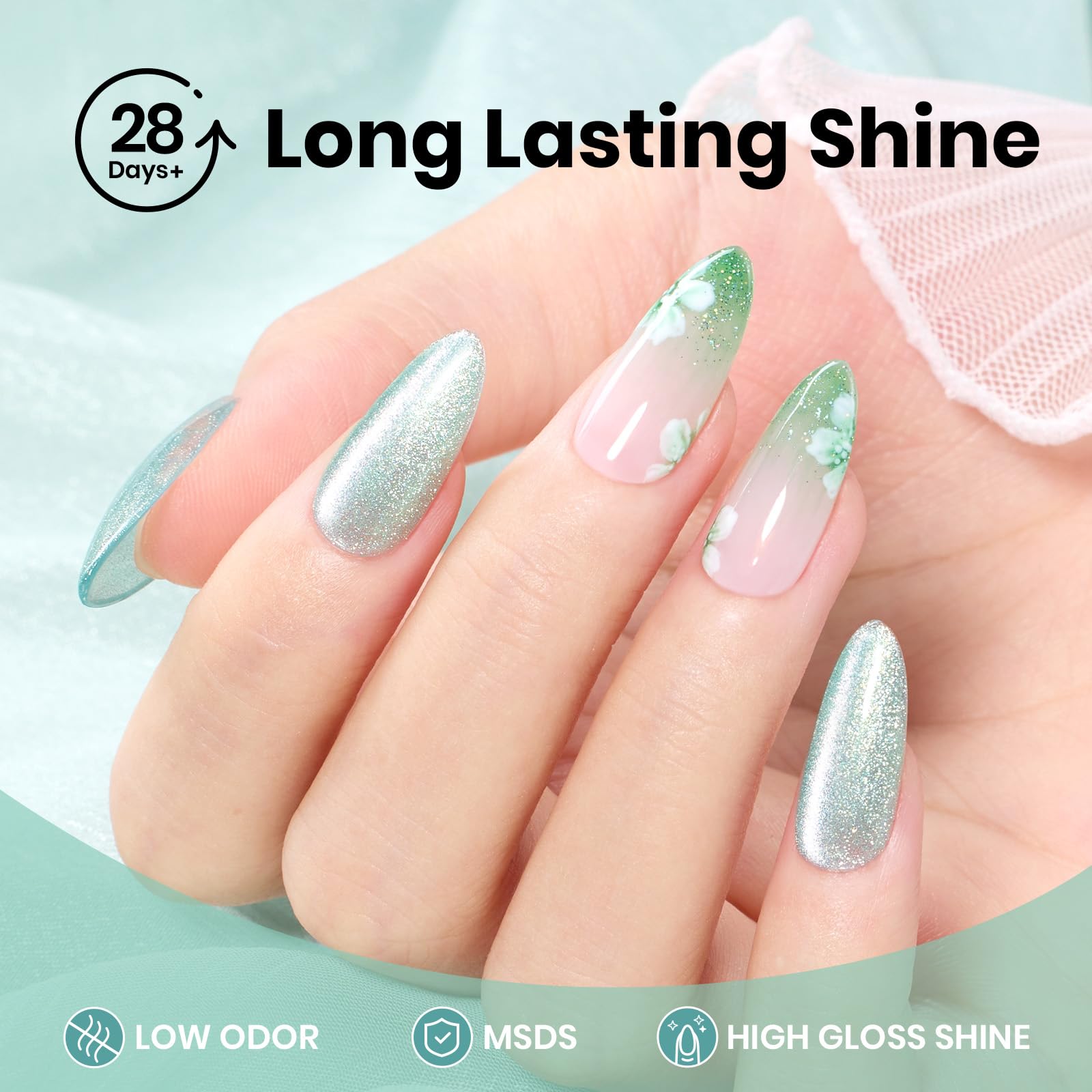 Beetles Green Cat Eye Gel Polish UV/LED cure ready for quick nails.