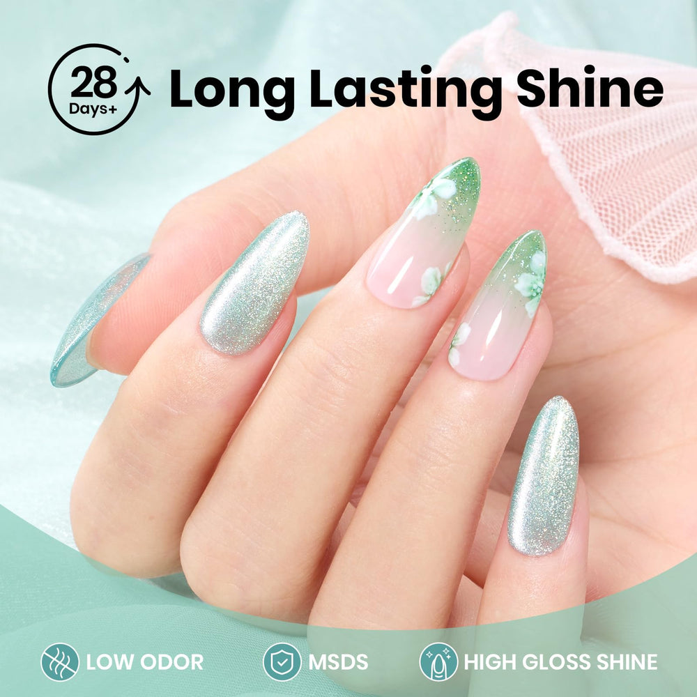 Beetles Green Cat Eye Gel Polish UV/LED cure ready for quick nails.