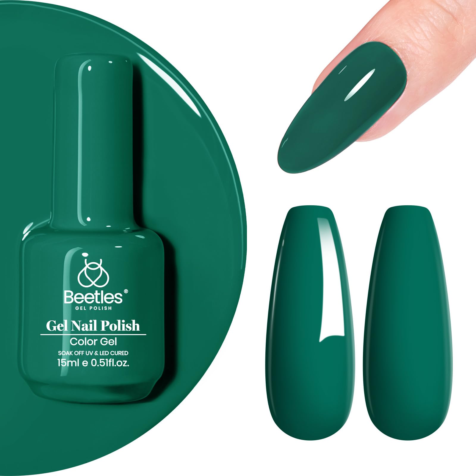 Beetles green gel polish color swatch for at-home manicure.