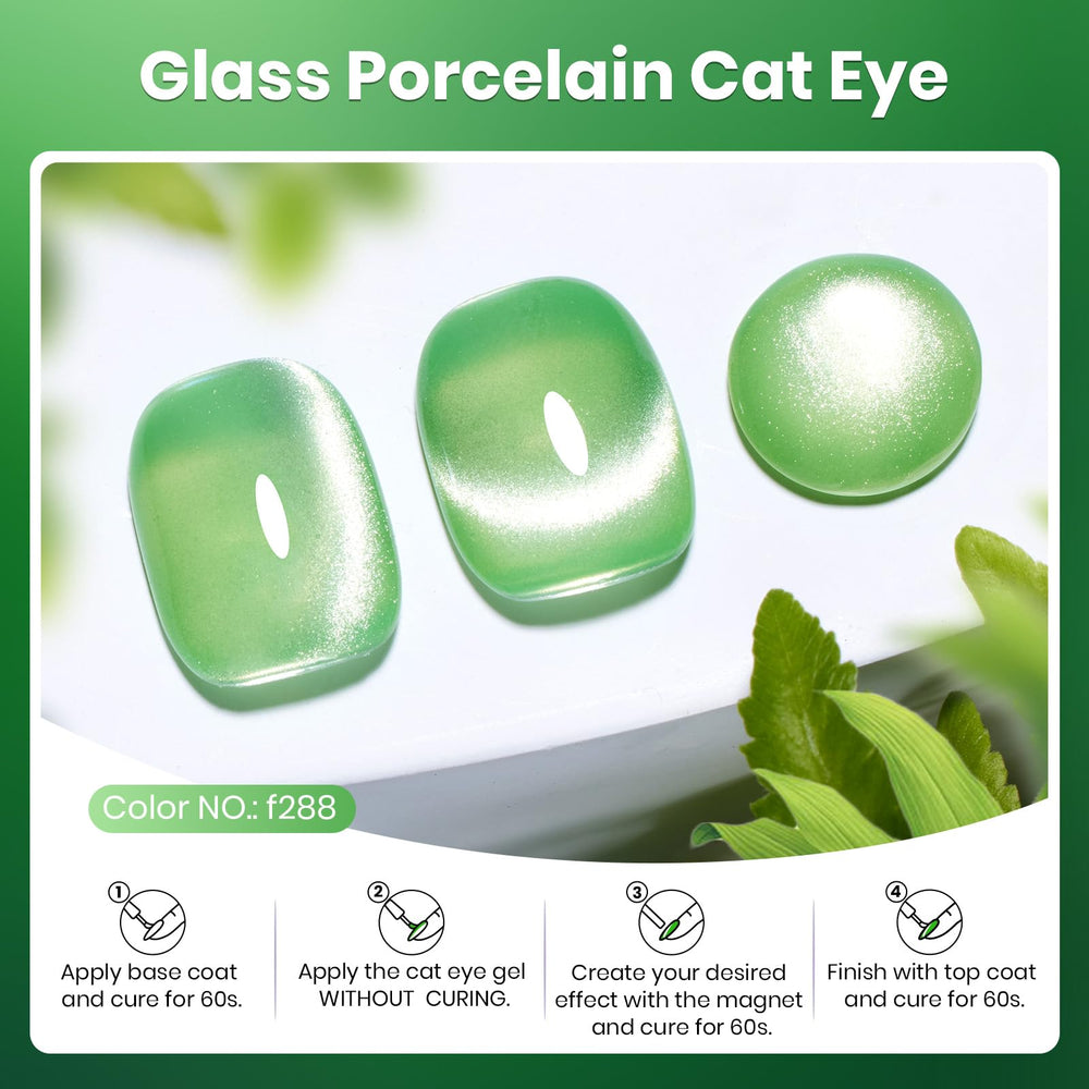 Beetles Green Glass Cat Eye effect nail polish close-up