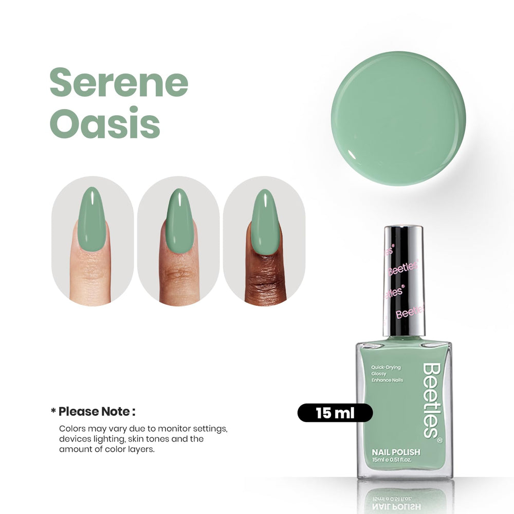 Beetles Serene Oasis Green swatches reveal vibrant, glossy finish
