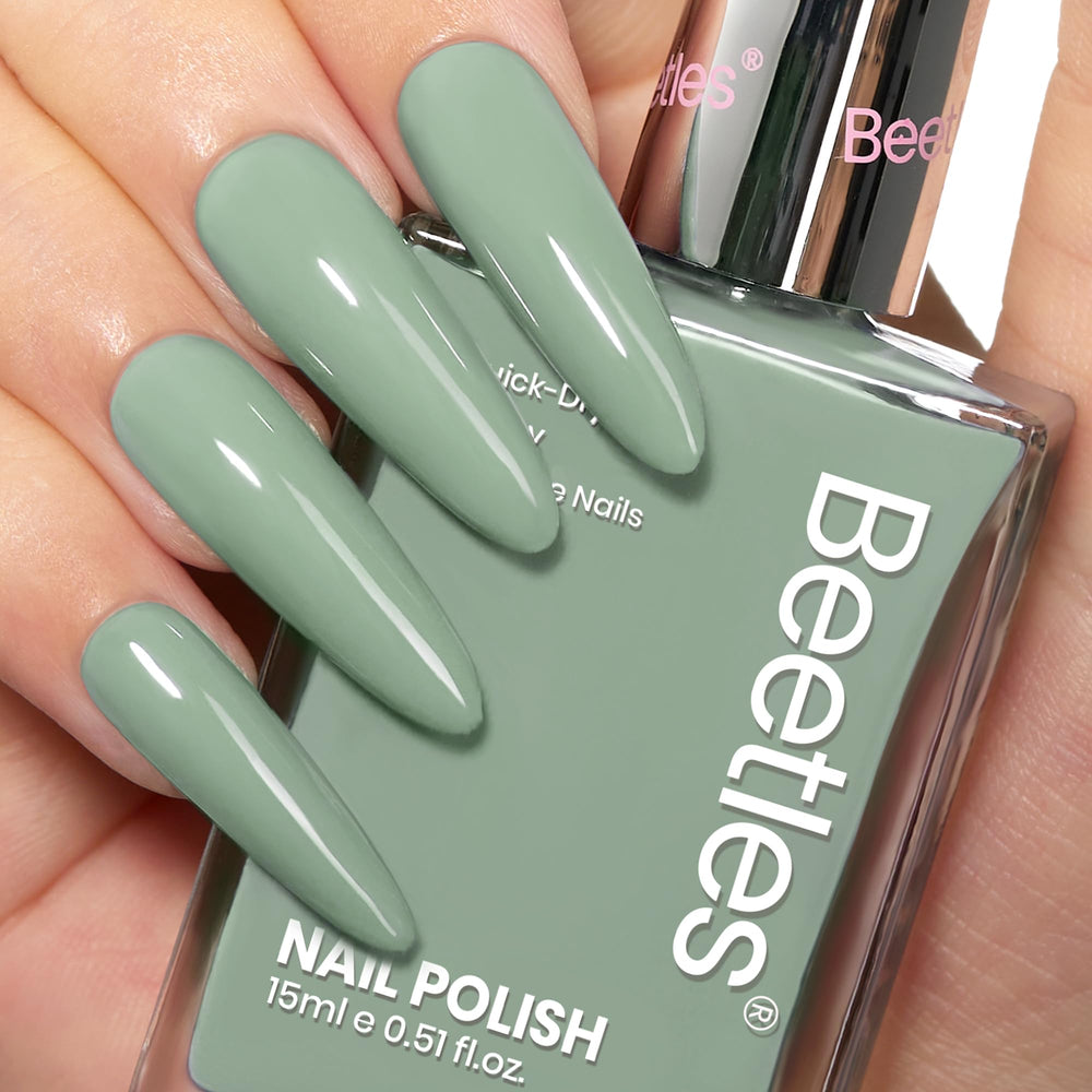 Beetles Serene Oasis Green vanity setup with manicure display