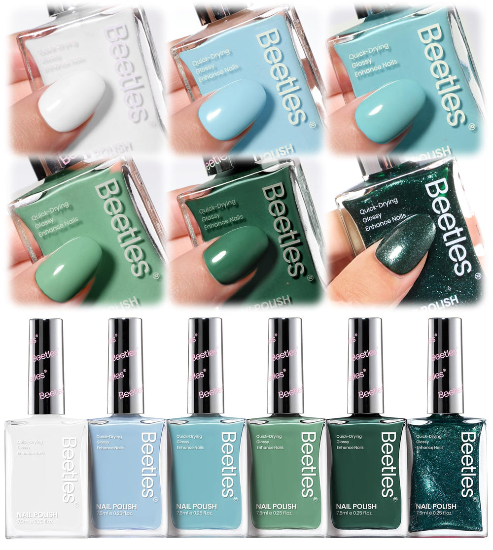 Beetles P181 set pack shot shows six shades for versatile at-home manicures.