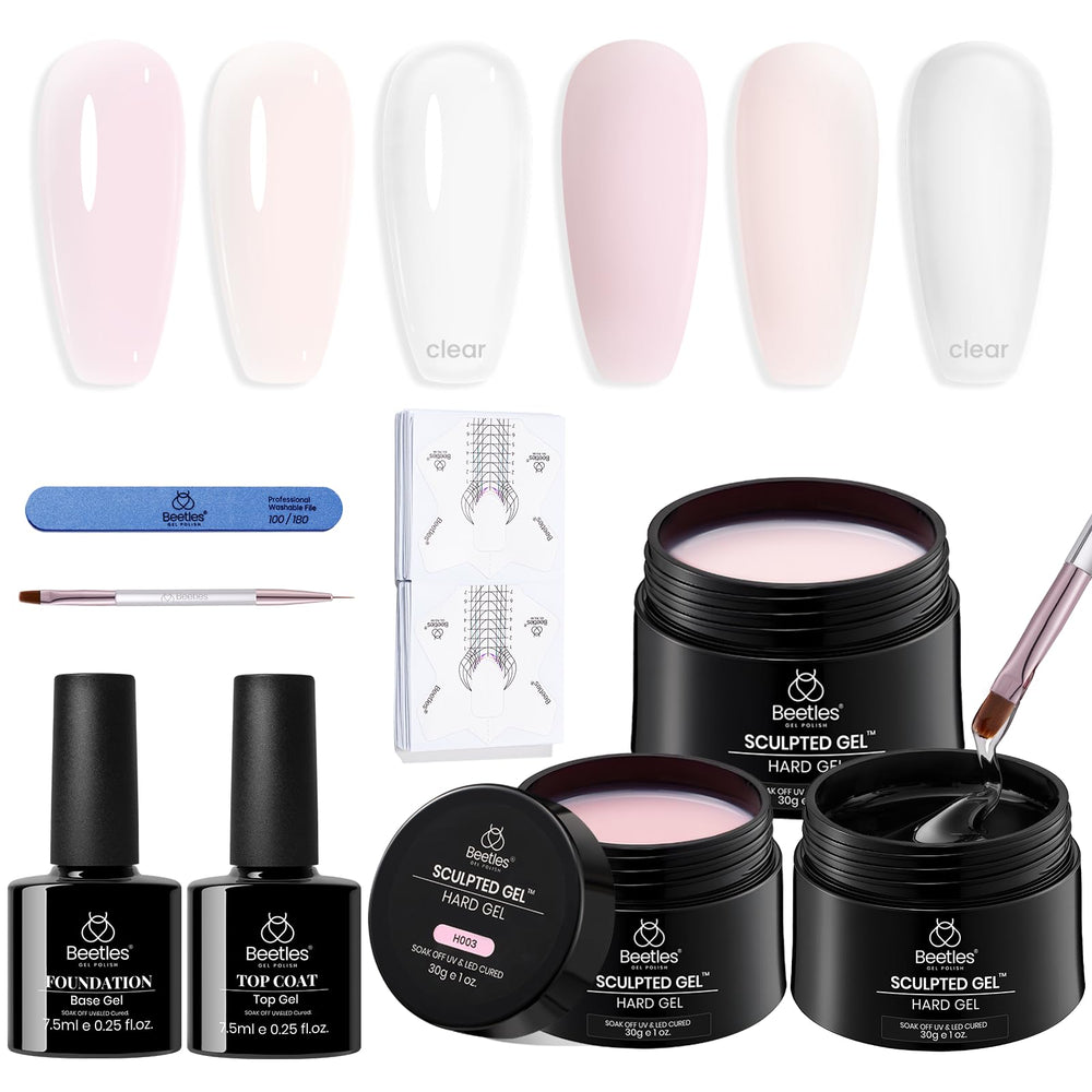 Beetles Hard Gel Kit with three color options for versatile salon extensions.