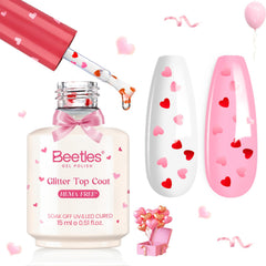 Beetles Heart Pattern Top Coat bottle showing built-in heart texture for Valentine nails.