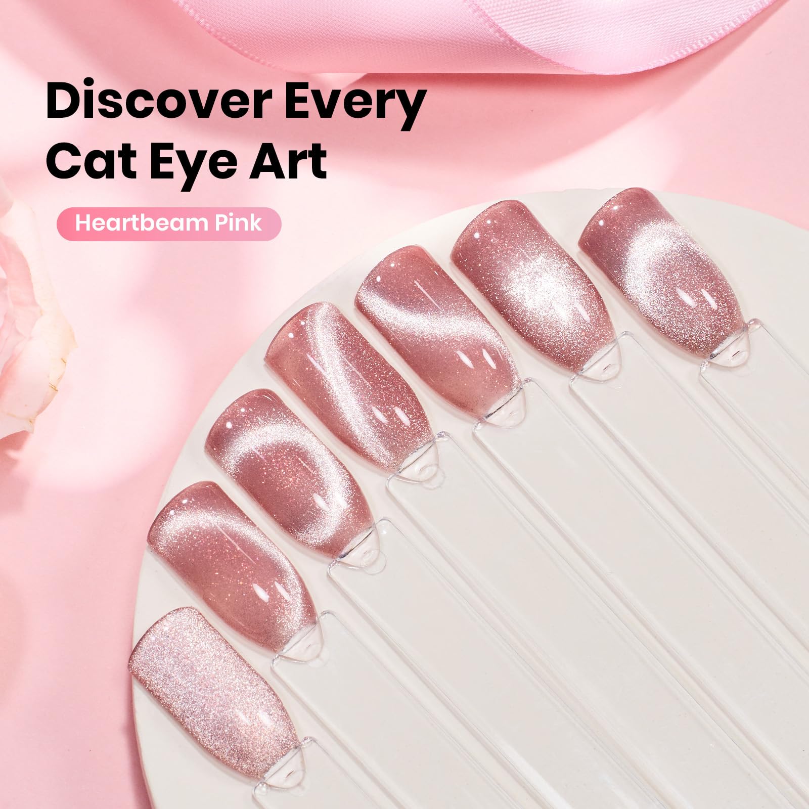 Beetles Heartbeam Pink Cat Eye nails showcase lasting glossy pink finish