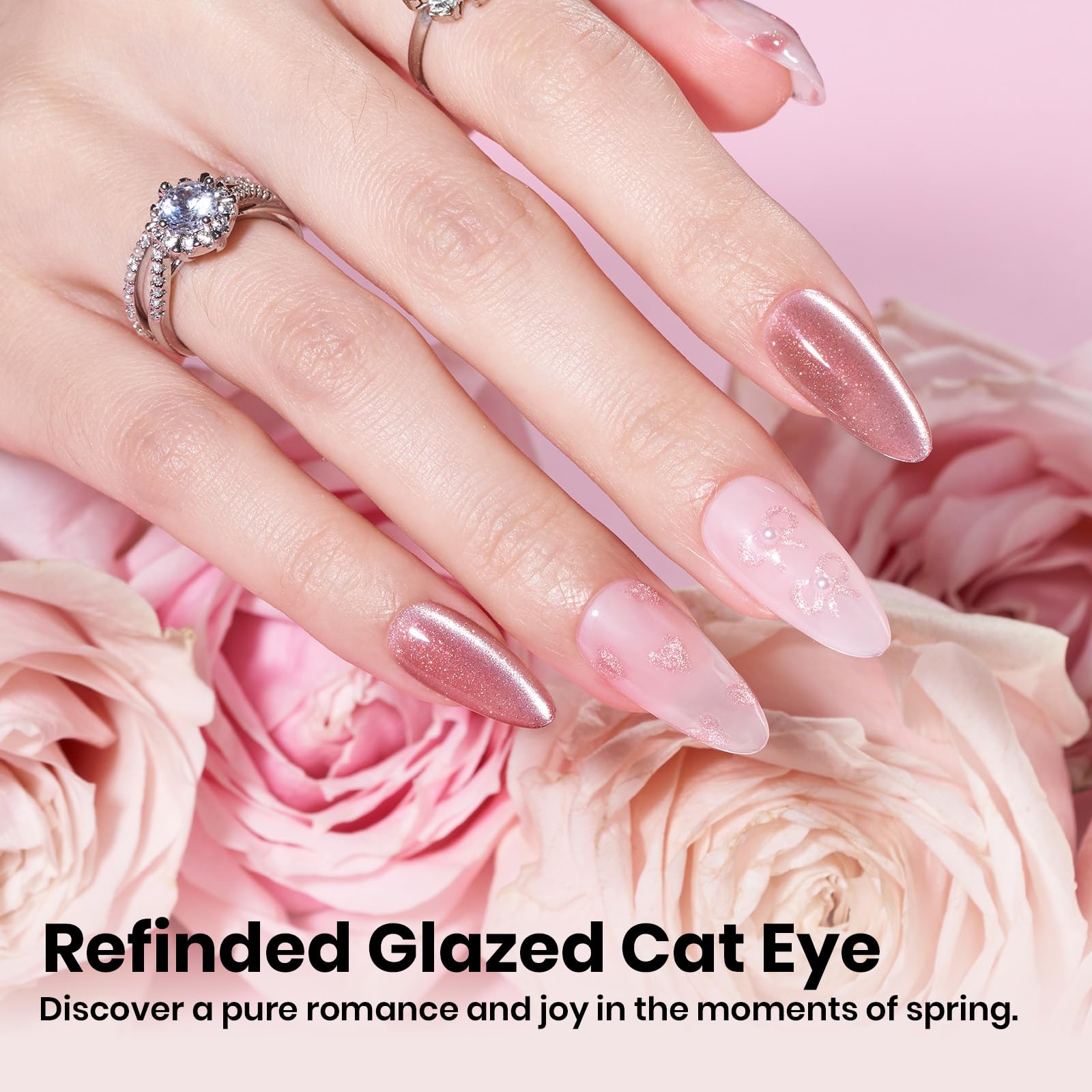 Beetles Heartbeam Pink Cat Eye swatch reveals delicate pink cat-eye depth