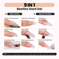 Beetles HEMA-free hard gel close-up highlights safe, comfortable application during curing
