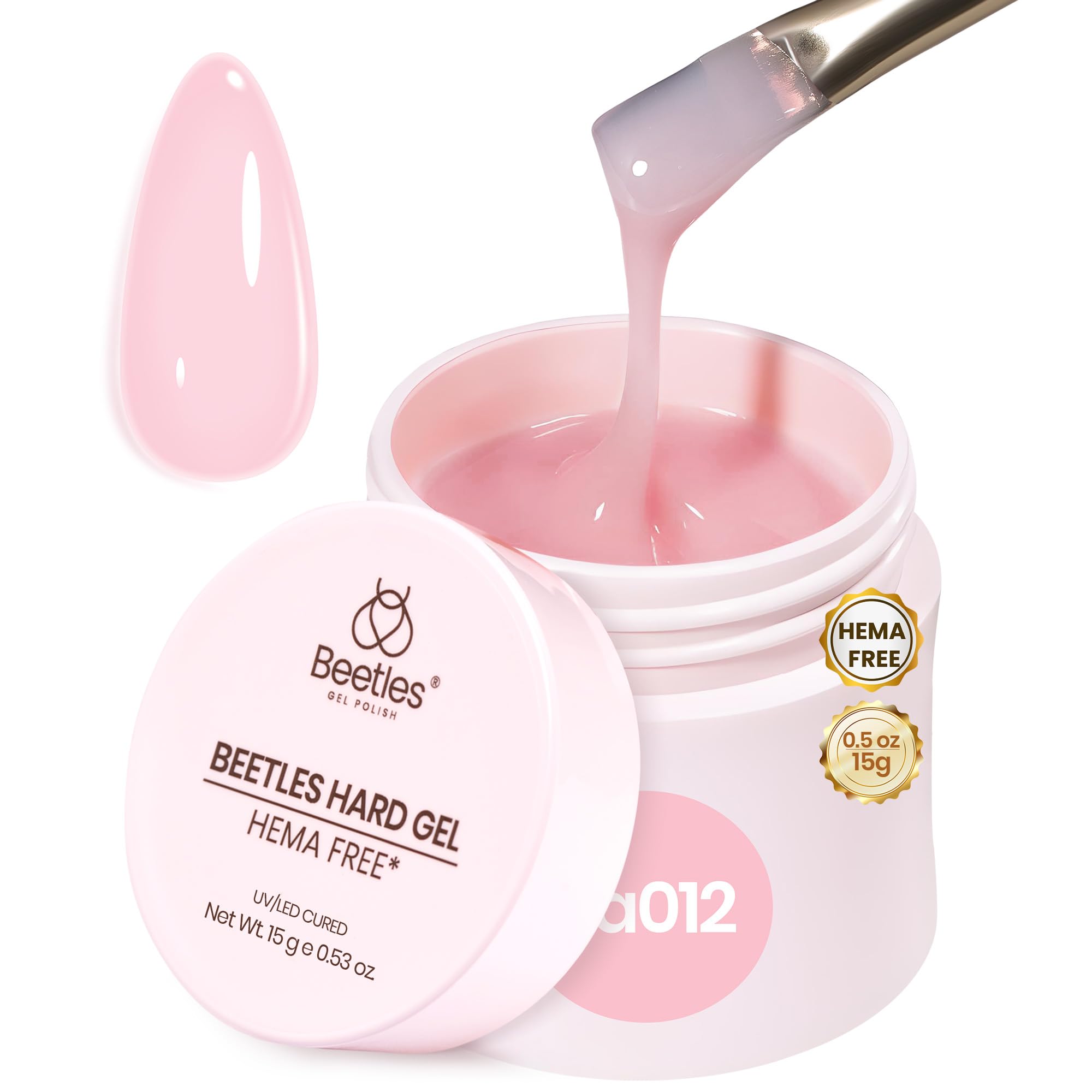 Beetles HEMA-free hard gel nails in mini jar for sensitive nails and salon-grade results.