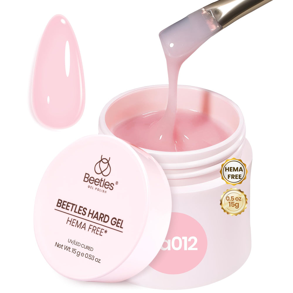 Beetles HEMA-free hard gel nails in mini jar for sensitive nails and salon-grade results.