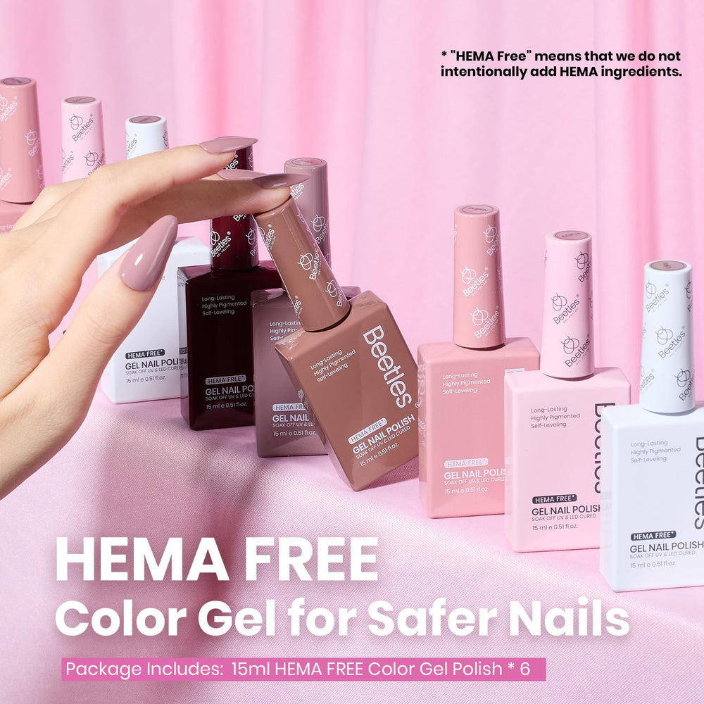 Beetles HEMA-free nude palette emphasizes safe color options for sensitive nails.
