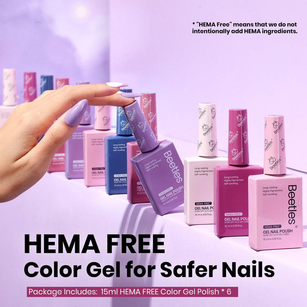 Beetles Hema Free gel polish purple bottle close-up for versatile nail looks.