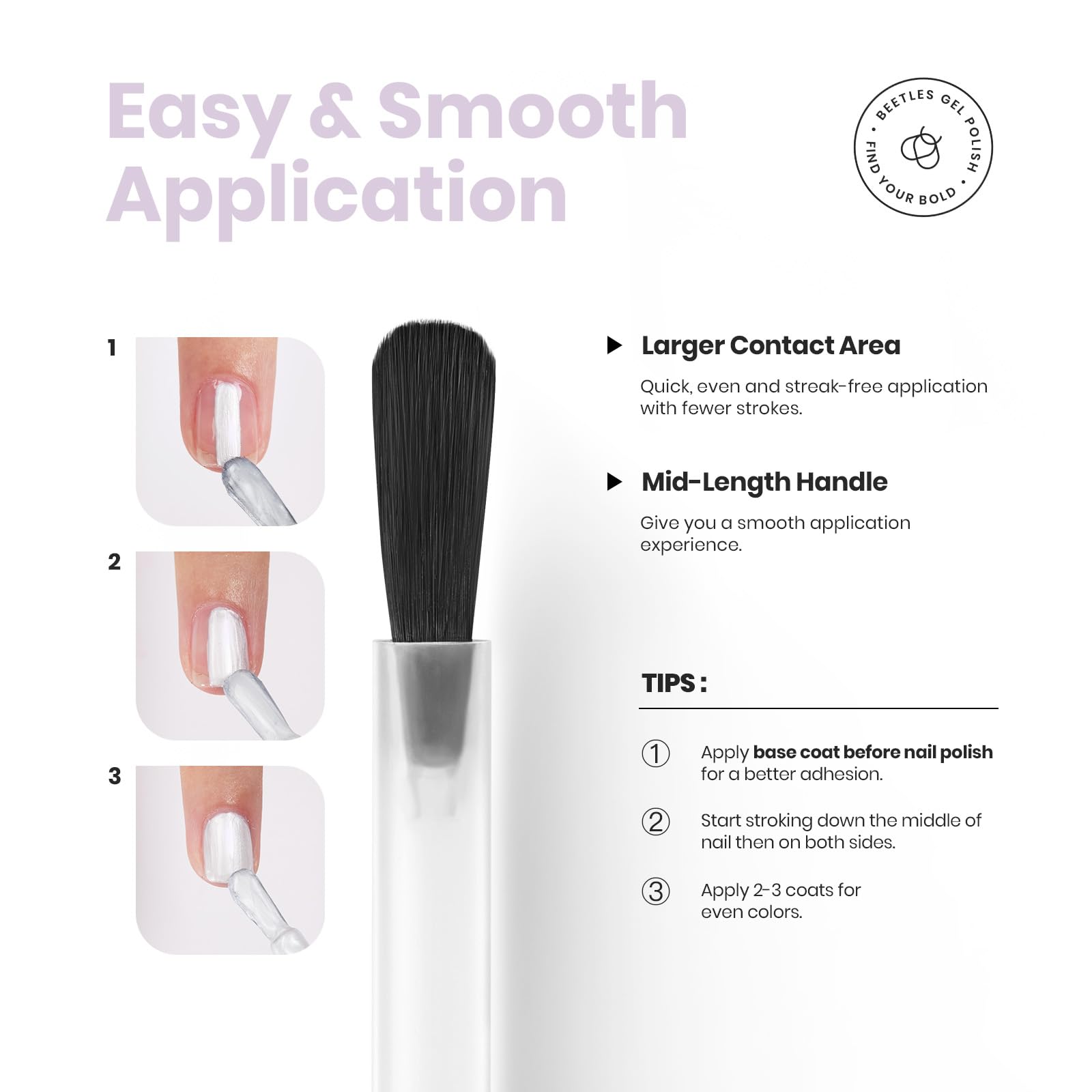 Beetles high-gloss pearl white nail on natural nail with shine.