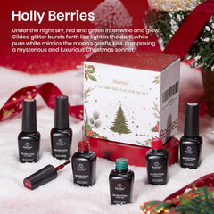 Holly Berries glitter shades display red-green-gold sparkle for dazzling party nails