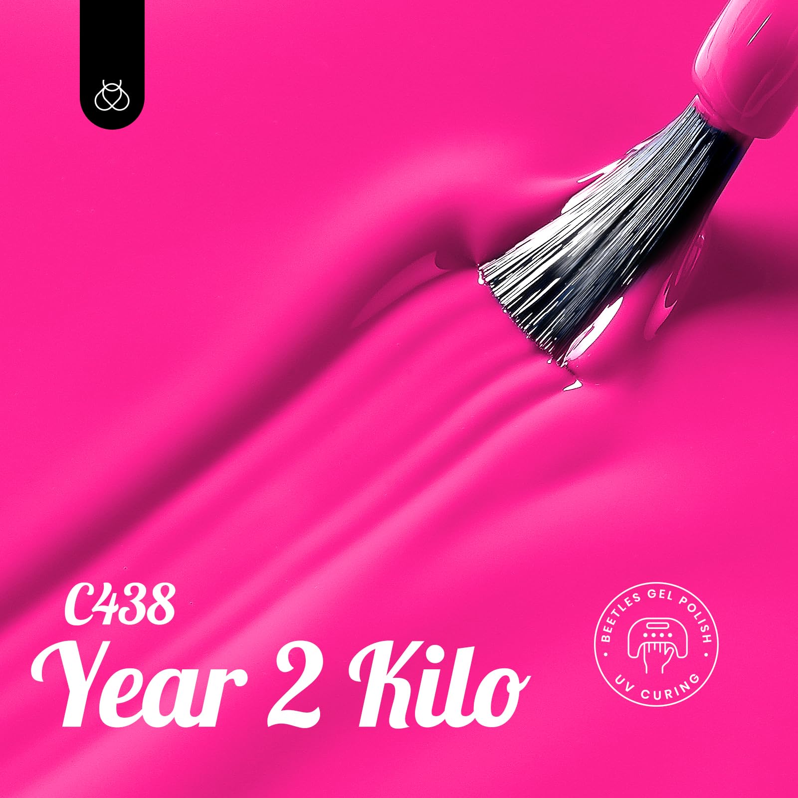 Beetles hot pink gel polish applied with precision brush for smooth glossy results.