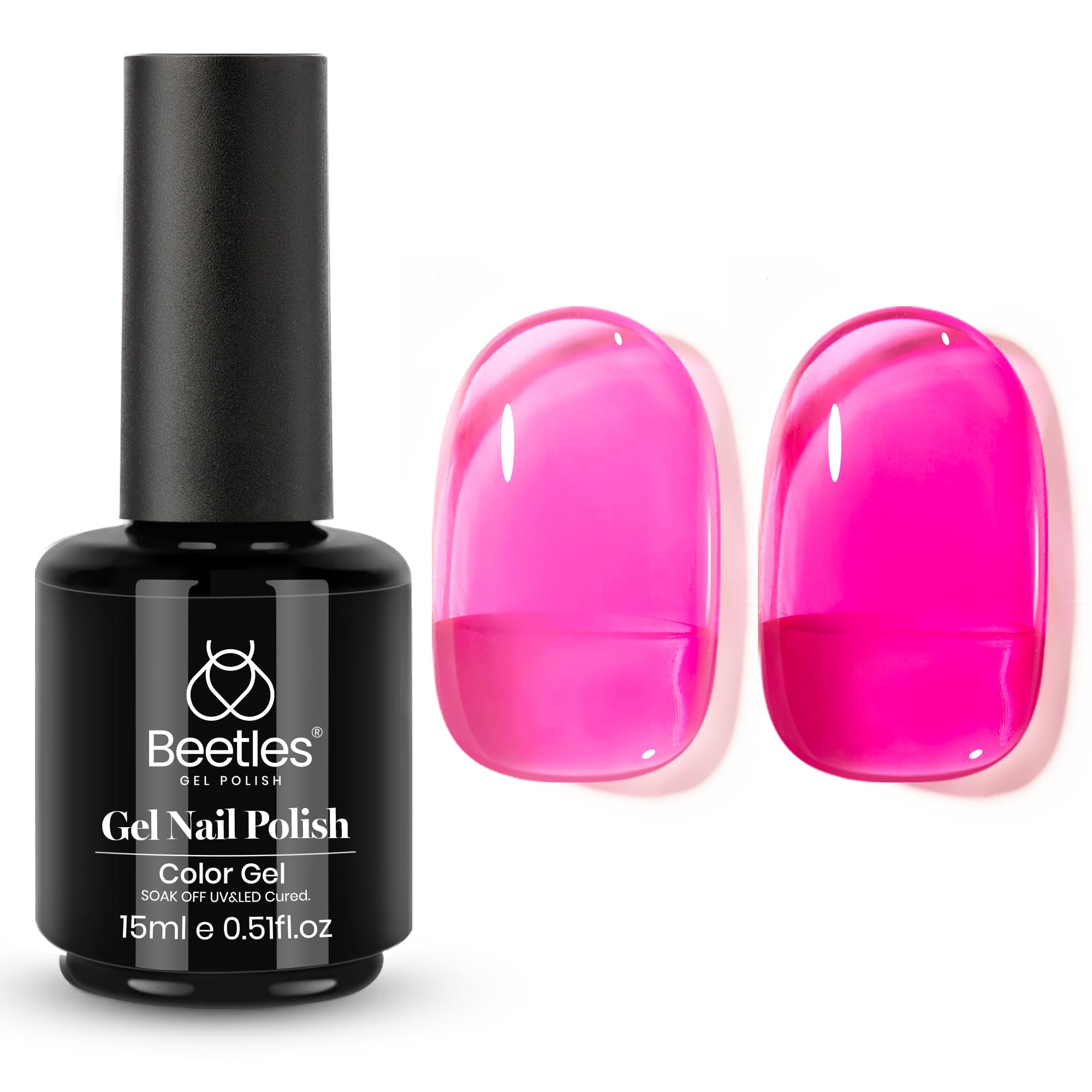 Beetles hot pink gel polish bottle, vibrant neon color ideal for bold summer nails.
