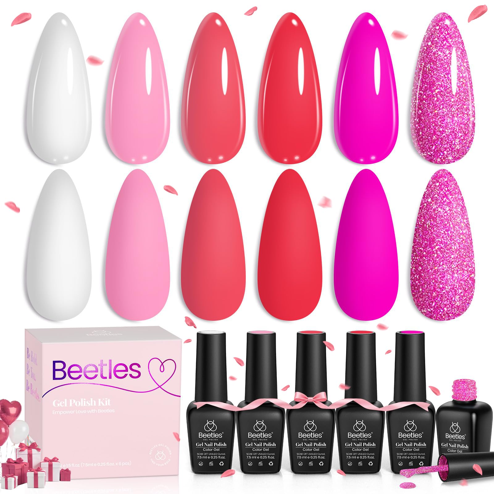 Beetles hot pink gel polish set offers vibrant color with long-lasting shine.