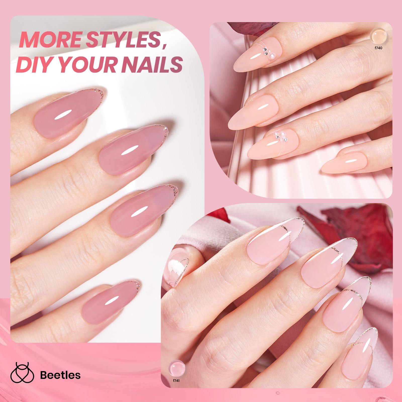 Beetles jelly gel colors on nails create nude pink brown looks