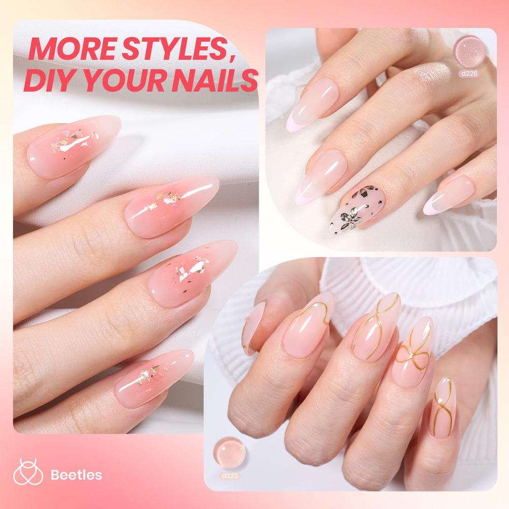 Beetles Jelly Gel Nail Polish D225 swatch reveals subtle pink shimmer for daily wear