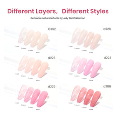 Beetles Jelly Gel Nail Polish D226 swatch highlights a nude pink jelly shade
