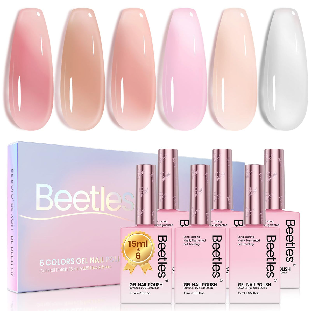 Beetles Jelly Gel Nail Polish Kit with six shades for versatile at-home manicures.