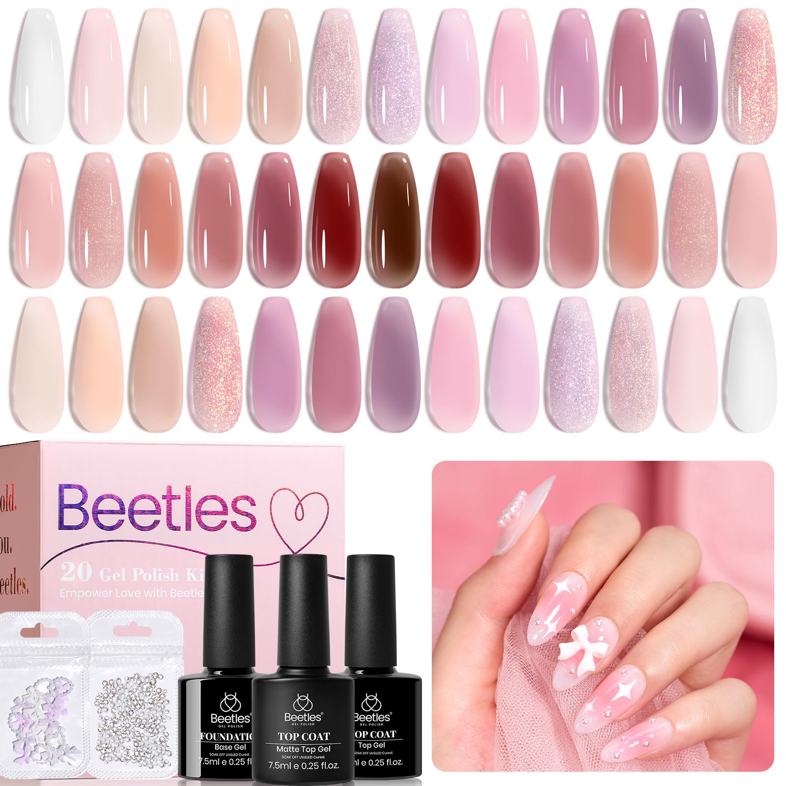 Beetles Jelly Gel Nail Polish Set with 20 colors for versatile manicures