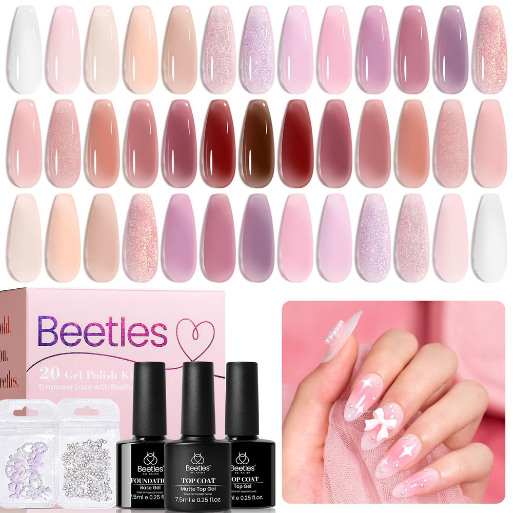 Beetles Jelly Gel Nail Polish Set with 20 colors for versatile manicures