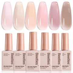 Beetles Jelly Gel Nail Polish Set swatches display six neutral shades for versatile looks