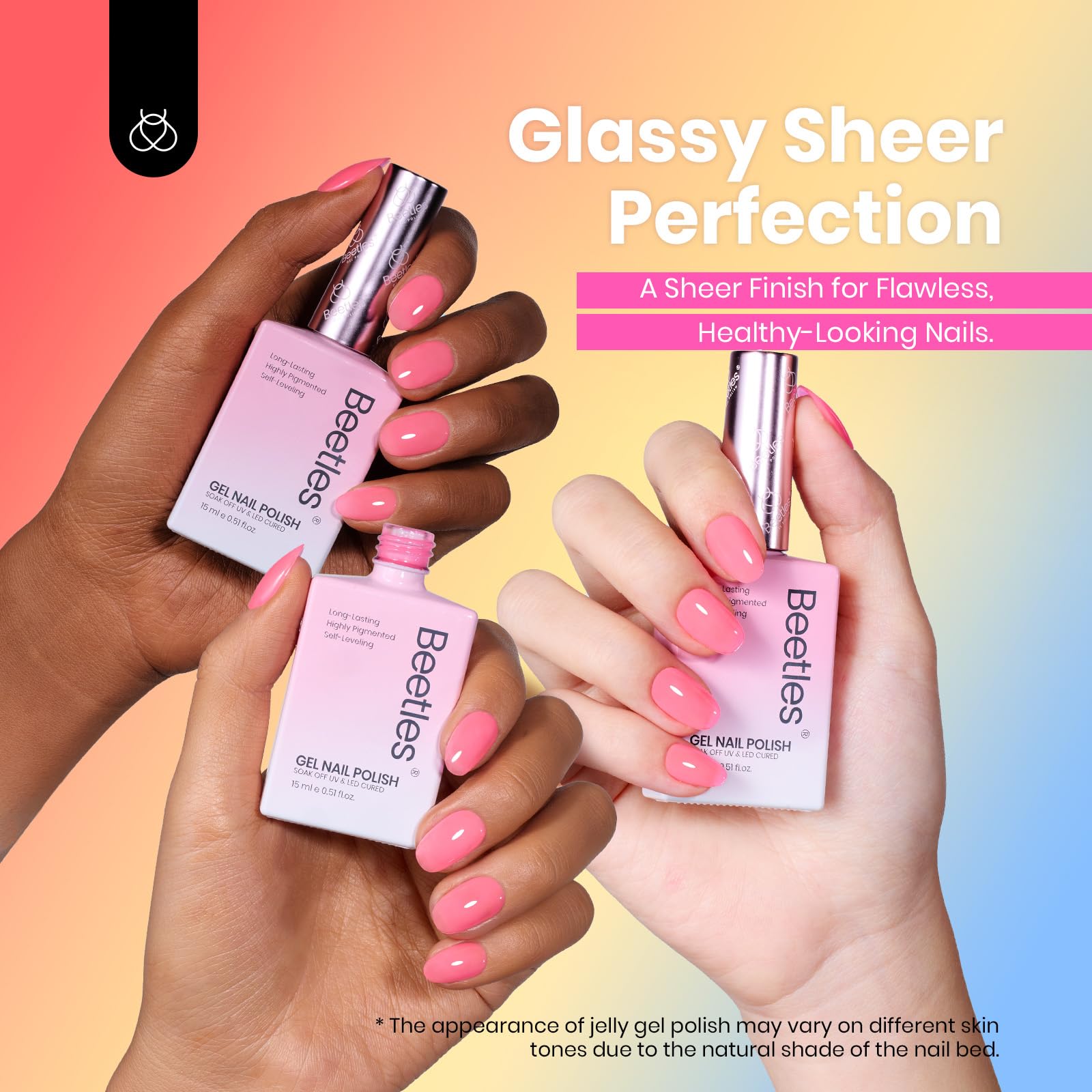 Beetles Jelly Gel Nail Polish Set cure under lamp illustrating quick 60–120 second per coat.