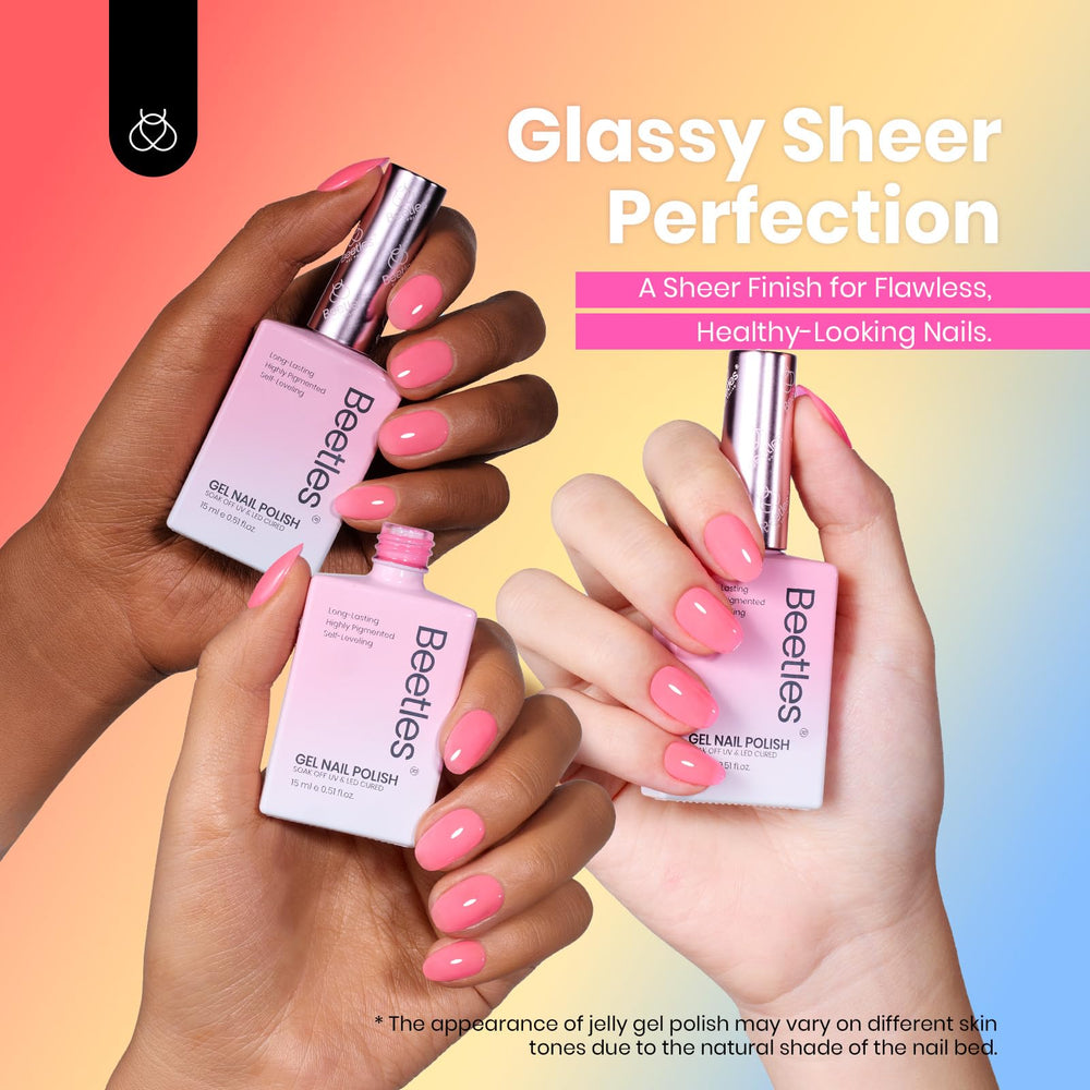 Beetles Jelly Gel Nail Polish Set cure under lamp illustrating quick 60–120 second per coat.