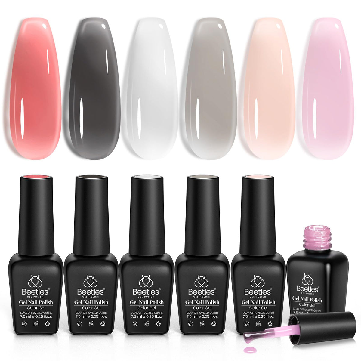 Beetles Jelly Gel Nail Polish Set neutrals palette with six versatile shades.